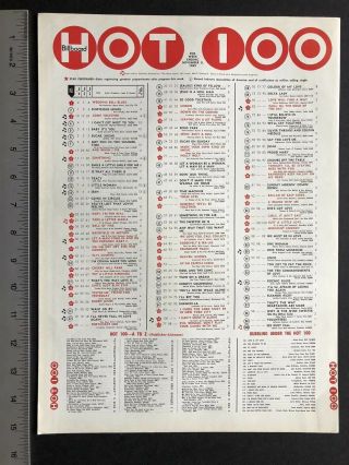 1969 11x14 " Top 100 Singles The 5th Dimension Elvis Presley Beatles