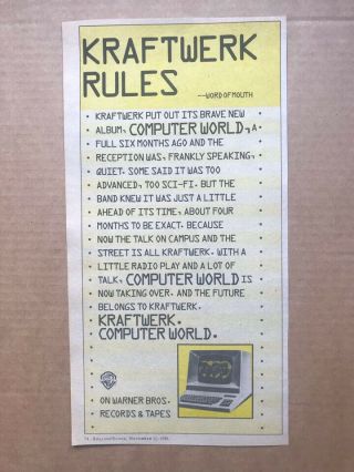 Kraftwerk Computer World Memorabilia Music Press Advert From 1981 - Pri