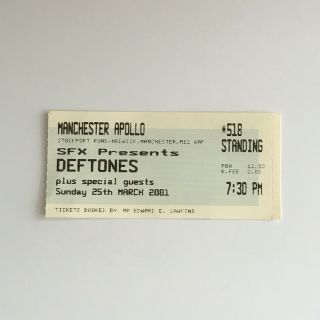 Deftones - 25/03/2001 Manchester Apollo Concert Ticket Stub