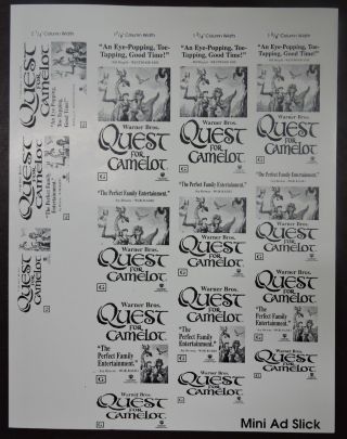 1998 Quest For Camelot Mini Movie Ad Slick - Warner Bros - Black & White - 8 1/2 X 11