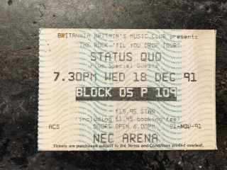 Status Quo Concert Ticket Stub Nec Birmingham 1991