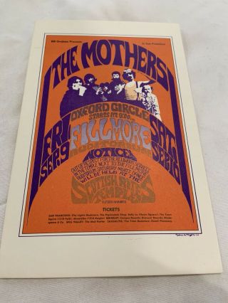 Bg - 27 1966 Fillmore Auditorium Postcard The Mothers Of Invention,  Oxford Circle
