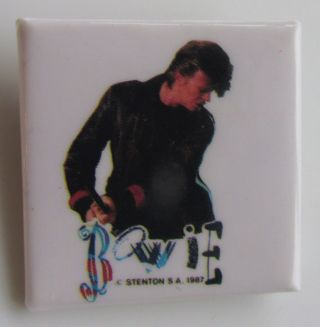 David Bowie Square Shaped Pin Badge 1987 Glass Spider Tour / Never Let Me Down 2