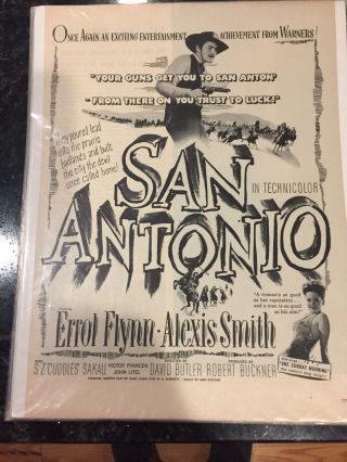 Vintage Movie Poster San Antonio 1945 Errol Flynn