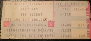Ted Nugent Concert Ticket Stub 12/30/1977 Riverfront Coliseum Cincinnati Ohio
