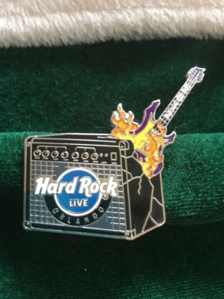 Hard Rock Cafe Pin Orlando Live Black Amp W Flaming Guitar Smashed Into Side