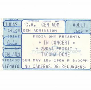Judas Priest & Dokken Concert Ticket Stub Tacoma Wa 5/18/86 Fuel For Life Tour