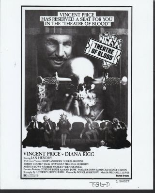 Vincent Price Theater Of Blood 1973 Artwork Movie Photo 28432