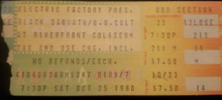 Black Sabbath Blue Oyster Cult Ticket Stub 10/25/1980 Cincinnat Ohio