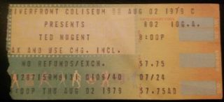 Ted Nugent Concert Ticket Stub 8/2/79 Riverfront Coliseum Cincinnati Ohio