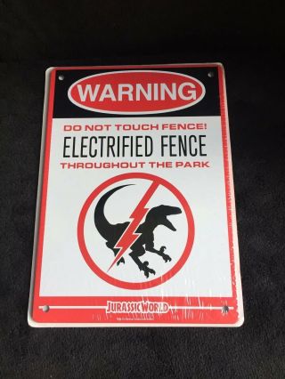 Jurassic World Isla Warning Electrified Fence Raptor Metal Sign Loot Crate