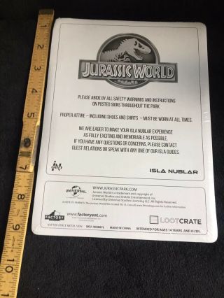 Jurassic World Isla Warning Electrified Fence Raptor Metal Sign Loot Crate 3