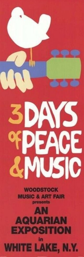 Woodstock 3 Days Of Peace And Music 12x36 Slim Size Poster White Lake Ny 17