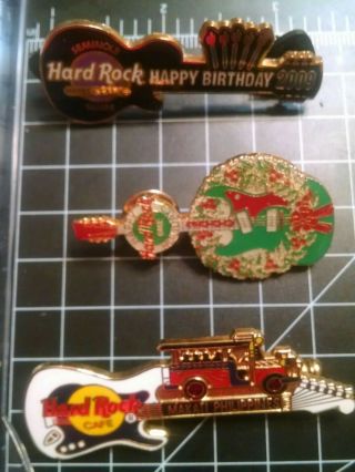 Vintage Hard Rock Cafe Set Of 3 Lapel Pins: Plus Two Guitars Pins