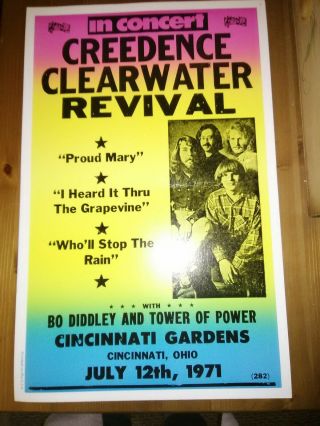 Vintage Credence Clearwater Revival 1971 Cincinnati Oh Cardboard Concert Poster