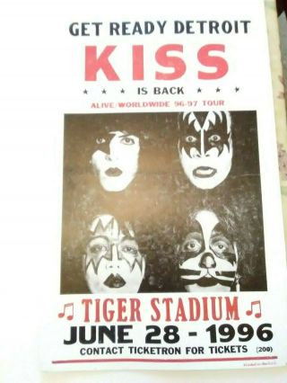Vintage Kiss Cardboard Concert Poster " Alive " Tour - Detroit 1996