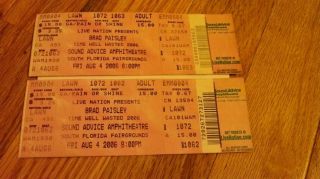 Brad Paisley Concert Ticket Stubs (2) - Time Well Wasted Tour - August 4,  2006