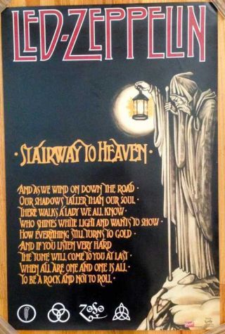 Led Zeppelin Poster Stairway To Heaven Lyrics Gold Lettering Oop Rolled