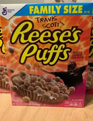 Rare Travis Scott Family Size Reeses Puff Cereal Box Limited Edition