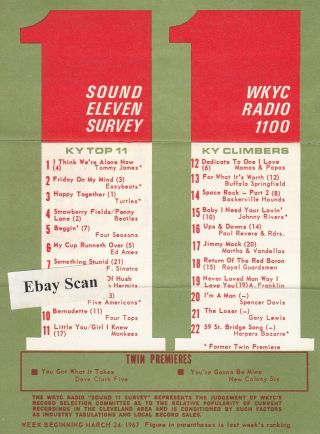 Wkyc Cleveland Top 40 Radio Music Survey 3 - 24 - 67 Baskerville Hounds 14 Space Ro