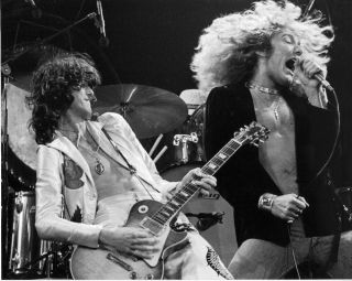 Led Zeppelin Glossy 8x10 Photo Robert Plant & Jimmy Page Guitar