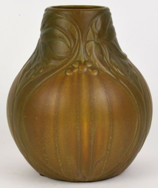 Van Briggle Pottery 8.  5 " Tall Vase Berries And Leaves 1904