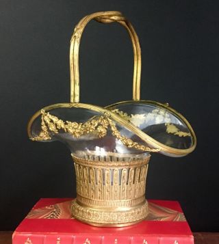 19th Century French Antique Dore Bronze Ormolu Crystal Basket Baccarat