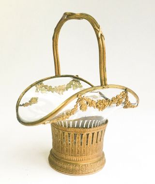 19th Century French Antique Dore Bronze Ormolu Crystal Basket Baccarat 2