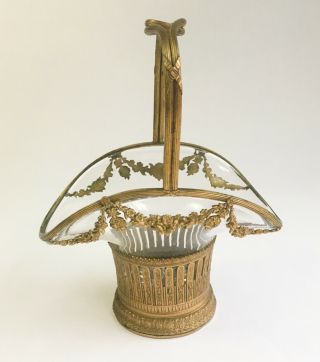 19th Century French Antique Dore Bronze Ormolu Crystal Basket Baccarat 5