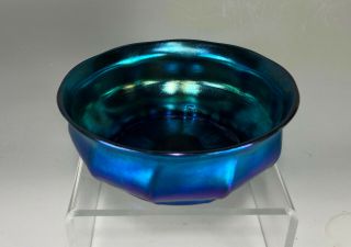 Louis Comfort Tiffany Signed Blue Favrile Footed Bowl