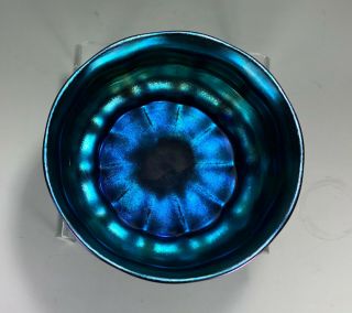 Louis Comfort Tiffany signed Blue Favrile Footed Bowl 3