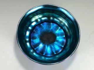 Louis Comfort Tiffany signed Blue Favrile Footed Bowl 4