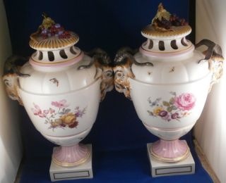Antique Pair Kpm Berlin Porcelain Potpourri Vases Porzellan Vasen Floral Vase