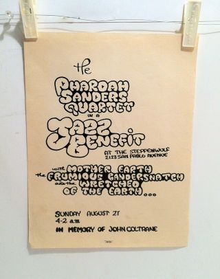 Vintage 1967 Pharoah Sanders John Coltrane Memorial Steppenwolf Handbill Rare