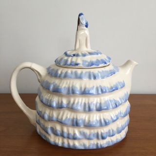 Vintage Sadler Teapot Ye Daintee Ladyee Blue and White Full Chintz Panel England 3