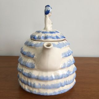 Vintage Sadler Teapot Ye Daintee Ladyee Blue and White Full Chintz Panel England 4
