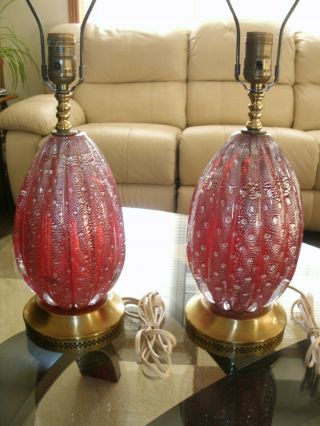 Antique Barovier & Toso Murano Glass Table Lamps