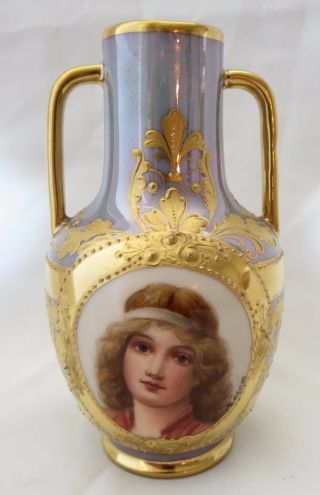 19th Century Royal Vienna Hand Painted Porcelain Miniature Two Handle Vase