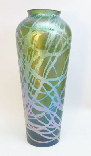 Huge Antique 14.  5 " Kralik Favrile Iridescent Art Glass Vase C.  1910 Bohemian