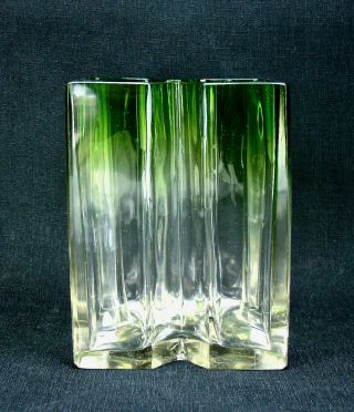Rare Early Marie Kirschner Loetz Green To Clear Geometric Art Glass Vase 10