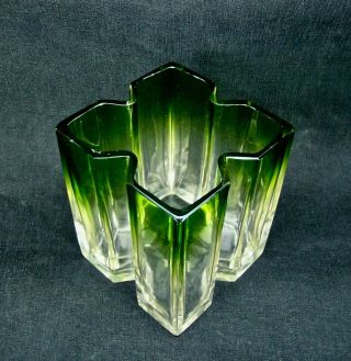 Rare Early Marie Kirschner Loetz Green To Clear Geometric Art Glass Vase 2