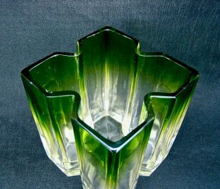 Rare Early Marie Kirschner Loetz Green To Clear Geometric Art Glass Vase 3