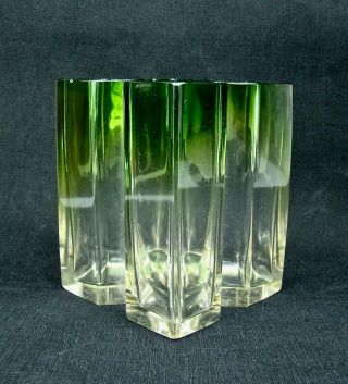 Rare Early Marie Kirschner Loetz Green To Clear Geometric Art Glass Vase 5