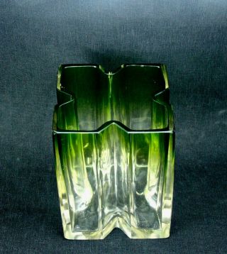 Rare Early Marie Kirschner Loetz Green To Clear Geometric Art Glass Vase 8