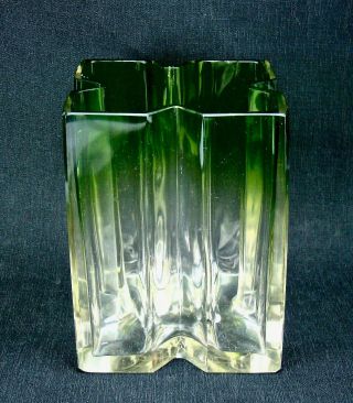 Rare Early Marie Kirschner Loetz Green To Clear Geometric Art Glass Vase 9