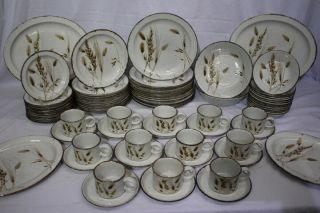78pc Vintage Midwinter Stonehenge Wild Oats Brown Speckled China For 12,  England