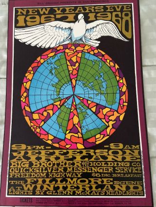 Bg100 1st Printing Fillmore Poster Jefferson Airplane Quicksilver Year’s Eve
