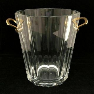 Baccarat Maxim Clear Crystal Champagne Wine Ice Bucket Gold Handles