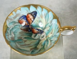 Rare Vtge Aynsley Turquoise Gold Butterfly Chysanthemum Flower Tea Cup & Saucer 5