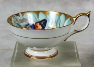 Rare Vtge Aynsley Turquoise Gold Butterfly Chysanthemum Flower Tea Cup & Saucer 7